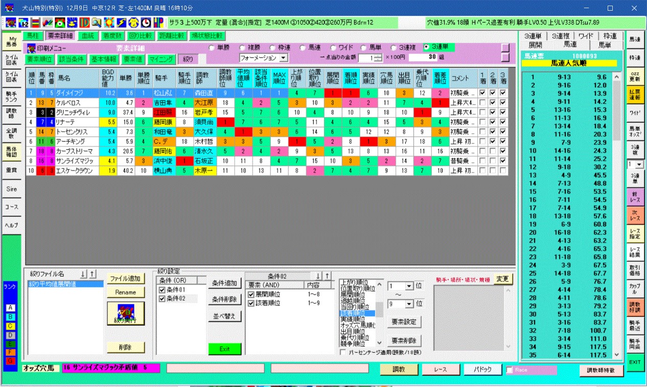 予想詳細絞り画面